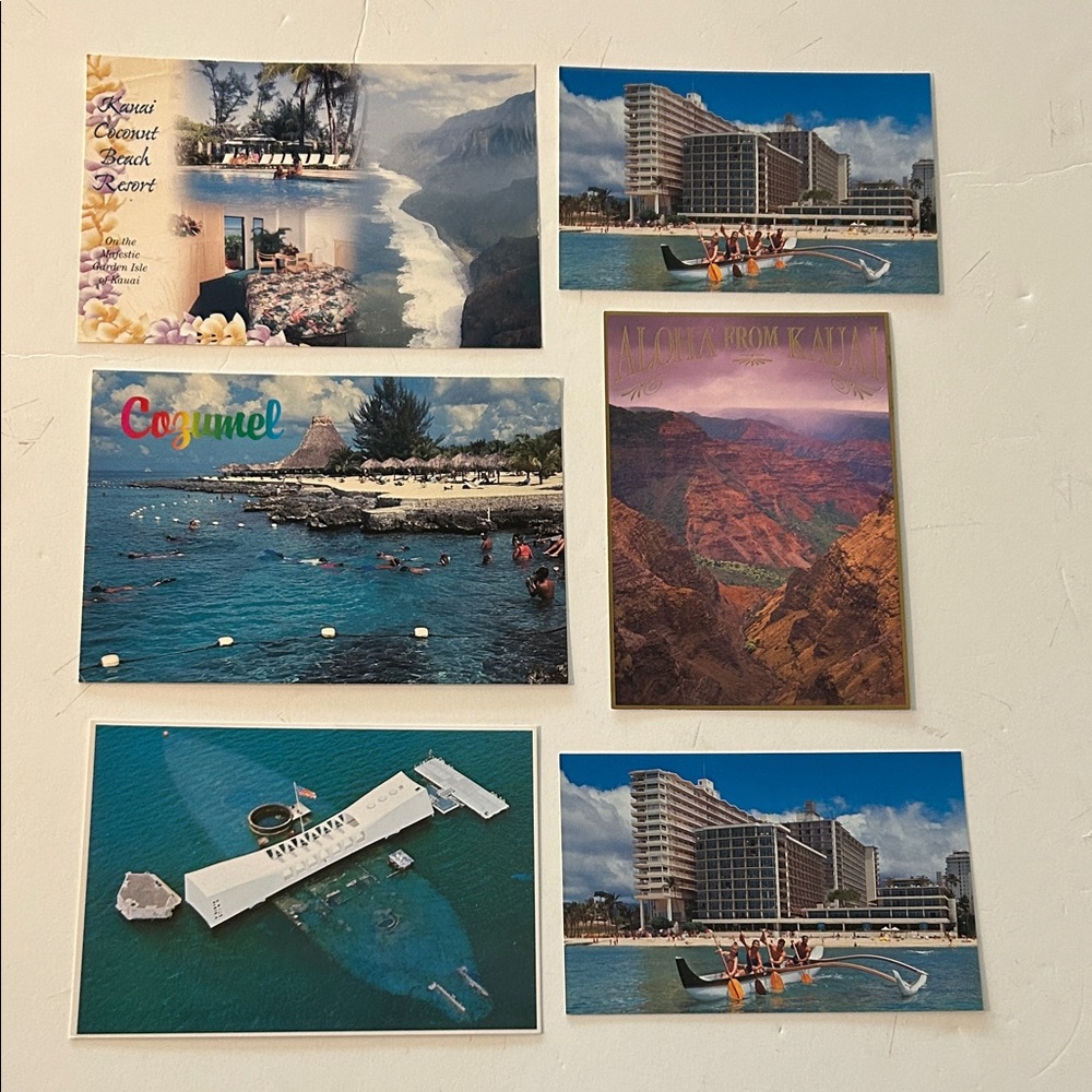 Travel Postcards Hawaii Cozumel Kauai Honolulu USS Arizona all 6